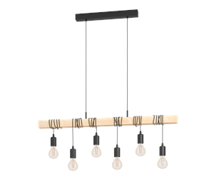 Lamper - EGLO TOWNSHEND long table pendant 6L black/oak - 43513