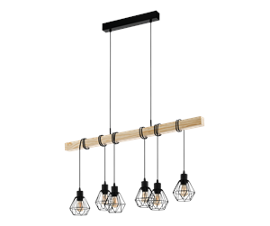 Lamper - EGLO TOWNSHEND 5 long table pendant black/wood - 44076