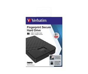 Hard drive - External - Verbatim Fingerprint Secure - Ekstern Harddisk - 2TB - Svart - 53651