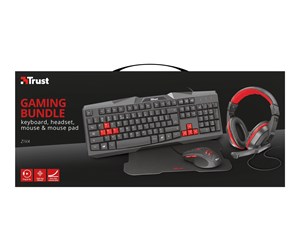 Tastatur - Trust Ziva 4-in-1 Gaming Bundle - Gamingtastatur - Nordisk - Rød - 22641