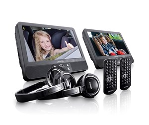 Bilstereo - Lenco DVP-939 - 2x9" Portable DVD player with USB SD integrated battery 2x headphones and 2x bracket - Black - DVP939