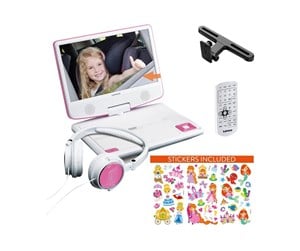 Blu-Ray & DVD-spiller - Lenco DVP-920PK - Portable 9" DVD player with USB headphones and mounting bracket - Pink/White - DVP-920PK