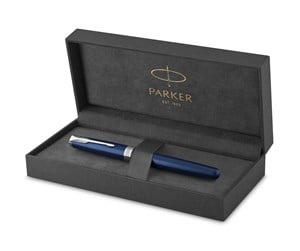 Skrive- & Tegneverktøy - Parker Sonnet Rollerball Pen | Blue Lacquer with Palladium Trim | Fine Point Black Ink | Gift Box - 1931535