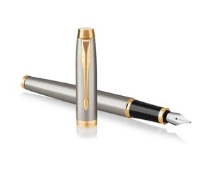 Skrive- & Tegneverktøy - Parker IM Fountain Pen | Brushed Metal | Fine Nib with Blue Ink Refill | Gift Box - 1931649