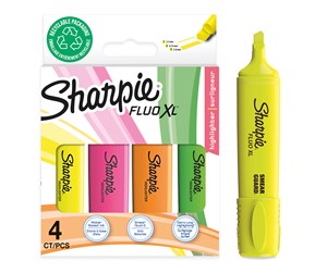 Skrive- & Tegneverktøy - Sharpie Fluo XL Highlighters | Chisel Tip | Assorted Fluorescent | 4 Count - 1825662