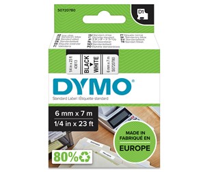 Papir, Fotopapir & Etiketter - DYMO D1 tape, 6mm x 7m rull, sort på hvit - 43613