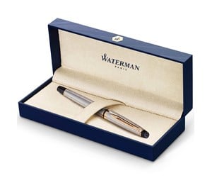 Skrive- & Tegneverktøy - Waterman Expert Rollerball Pen | Stainless Steel with 23k Gold Trim | Fine Point | Black Ink | Gift Box - S0951980