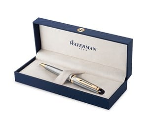 Skrive- & Tegneverktøy - Waterman Expert Ballpoint Pen | Stainless Steel with 23k Gold Trim | Medium Tip | Blue Ink | Gift Box - S0952000