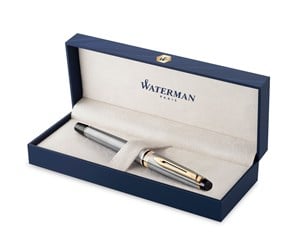 Skrive- & Tegneverktøy - Waterman Expert Fountain Pen | Stainless Steel with 23k Gold Trim | Fine Nib | Gift Box - S0951940