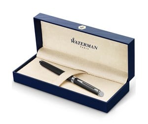 Skrive- & Tegneverktøy - Waterman Hémisphère Fountain Pen | Matte Black with Chrome Trim | Fine Nib | Blue Ink | Gift Box - S0920810