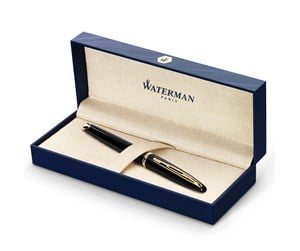 Skrive- & Tegneverktøy - Waterman Carène Black Sea Fountain Pen | High-Gloss Black & 23k Gold Clip | Medium Nib with Blue Ink Cartridge | Gift Box - S0700320