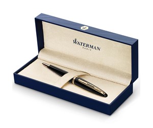 Skrive- & Tegneverktøy - Waterman Carène Black Sea Ballpoint Pen | High-Gloss Black & 23k Gold Clip | Medium Point with Blue Ink Cartridge | Gift Box - S0700380