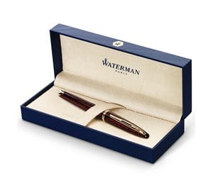 Skrive- & Tegneverktøy - Waterman Carène Marine Amber Fountain Pen | Gloss Brown & Black with 23k Gold Clip | Fine Nib with Blue Ink Cartridge | Gift Box - S0700860