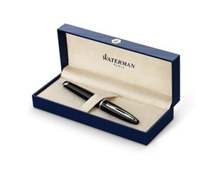 Skrive- & Tegneverktøy - Waterman Carène Black Sea Fountain Pen | High-Gloss Black with Palladium Plated Trim | Medium Nib with Blue Ink Cartridge | Gift Box - S0293960