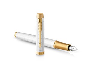 Skrive- & Tegneverktøy - Parker IM Fountain Pen | Premium Pearl Lacquer with Gold Trim | Fine Point with Blue Ink Cartridge | Gift Box - 2143649