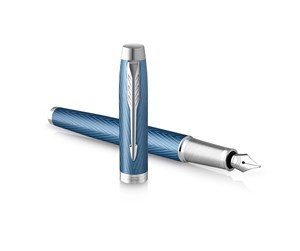 Skrive- & Tegneverktøy - Parker IM Fountain Pen | Premium Blue Grey with Chrome Trim | Fine Point with Blue Ink Cartridge | Gift Box - 2143651