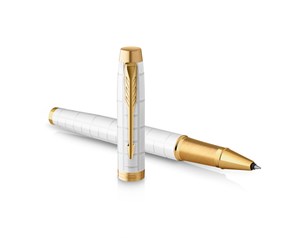 Skrive- & Tegneverktøy - Parker IM Rollerball Pen | Premium Pearl Lacquer with Gold Trim | Fine Point with Black Ink Refill | Gift Box - 2143646