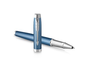 Skrive- & Tegneverktøy - Parker IM Rollerball Pen | Premium Blue Grey with Chrome Trim | Fine Point with Black Ink Refill | Gift Box - 2143648