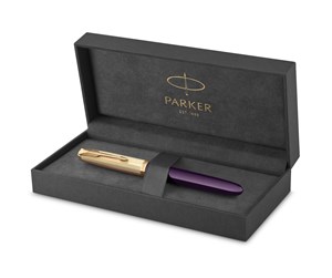 Skrive- & Tegneverktøy - Parker 51 Fountain Pen | Deluxe Plum Barrel with Gold Trim | Fine 18k Gold Nib with Black Ink Cartridge | Gift Box - 2123516