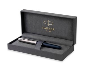 Skrive- & Tegneverktøy - Parker 51 Fountain Pen | Midnight Blue Barrel with Chrome Trim | Fine Nib with Black Ink Cartridge | Gift Box - 2123501