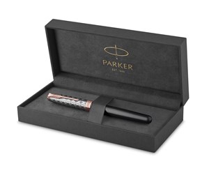 Skrive- & Tegneverktøy - Parker Sonnet Fountain Pen | Premium Metal and Grey Satin Finish with Rose Gold Trim | Fine 18k Gold Nib with Black Ink Cartridge | Gift Box - 2119788