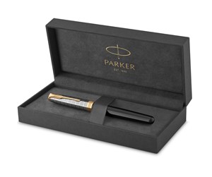 Skrive- & Tegneverktøy - Parker Sonnet Fountain Pen | Premium Metal and Black Gloss Finish with Gold Trim | Fine 18k Gold Nib with Black Ink Cartridge | Gift Box - 2119784