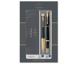 Skrive- & Tegneverktøy - Parker Urban Duo Gift Set with Ballpoint Pen & Fountain Pen | Muted Black with Gold Trim | Blue Ink Refill & Cartridge - 2093381