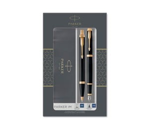 Skrive- & Tegneverktøy - Parker IM Duo Gift Set with Ballpoint Pen & Fountain Pen | Gloss Black with Gold Trim | Blue Ink Refill & Cartridge | Gift Packaging - 2093216