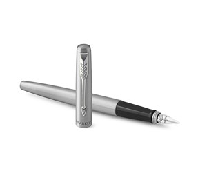 Skrive- & Tegneverktøy - Parker Jotter Fountain Pen | Stainless Steel with Chrome Trim | Medium Nib Blue Ink | Gift Box - 2030946