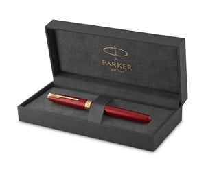 Skrive- & Tegneverktøy - Parker Sonnet Rollerball Pen | Red Lacquer with Gold Trim | Fine Point Black Ink | Gift Box - 1931475