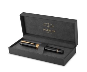 Skrive- & Tegneverktøy - Parker Duofold Centennial Fountain Pen | Classic Black with Gold Trim | Fine Solid Gold Nib | Black Ink and Convertor | Premium Gift Box - 1931381