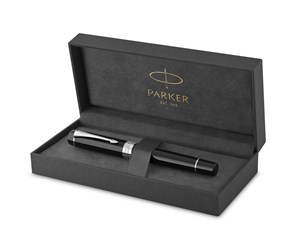 Skrive- & Tegneverktøy - Parker Duofold Centennial Fountain Pen | Classic Black with Palladium Trim | Medium Solid Gold Nib | Black Ink and Convertor | Premium Gift Box - 1931366