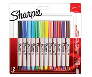 Skrive- & Tegneverktøy - Sharpie Permanent Markers | Ultra Fine Point | Assorted Colours | 12 Count - 2065408