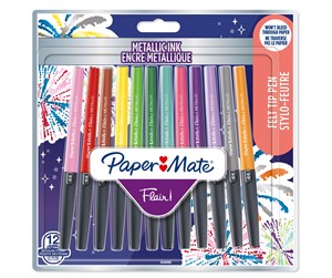 Skrive- & Tegneverktøy - Paper Mate Flair Metallic Felt Tip Pens | Glittery Ink Shines on White Paper | Assorted Colours | Medium Point (0.7mm) | 12 Count - 2137362