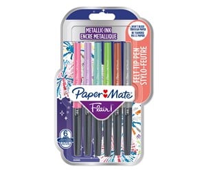 Skrive- & Tegneverktøy - Paper Mate Flair Metallic Felt Tip Pens | Glittery Ink Shines on White Paper | Assorted Colours | Medium Point (0.7mm) | 6 Count - 2137361