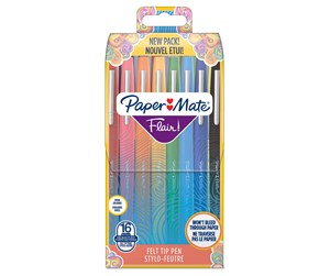 Skrive- & Tegneverktøy - Paper Mate Flair Felt Tip Pens | Medium Tip (0.7 mm) | Assorted Colours | 16 Count Pouch - 2061394