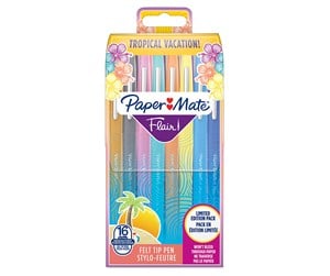 Skrive- & Tegneverktøy - Paper Mate Flair Felt Tip Pens | Medium Point (0.7mm) | Assorted Tropical Vacation Colours | 16 Count Pouch - 2061396