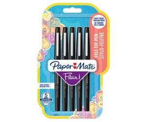 Skrive- & Tegneverktøy - Paper Mate Flair Felt Tip Pens | Medium Point (0.7mm) | Black | 5 Count - 2028909