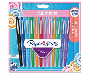 Skrive- & Tegneverktøy - Paper Mate Flair Felt Tip Pens | Medium Point (0.7mm) | Assorted Candy POP Colours | 12 Count - 1985616