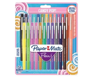 Skrive- & Tegneverktøy - Paper Mate Flair Felt Tip Pens | Medium Point (0.7mm) | Assorted Candy POP Colours | 24 Count - 1985617