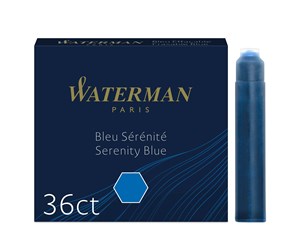 Skrive- & Tegneverktøy - Waterman Fountain Pen Refill Ink Cartridges | Standard International (Short) | Serenity Blue | 36 Count - S0713041