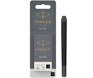 Skrive- & Tegneverktøy - Parker Fountain Pen Ink Refill Cartridges | Long | Black QUINK Ink | 5 Count (Blister) - 1950402