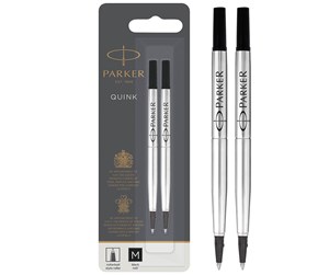 Skrive- & Tegneverktøy - Parker Rollerball Pen Refills | Medium Point | Black QUINK Ink | 2 Count - 1950325