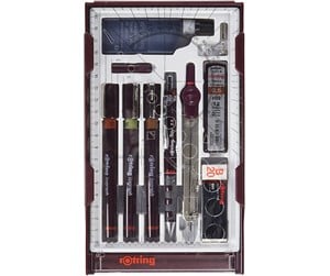 Skrive- & Tegneverktøy - Rotring Isograph Technical Pen Master Set | 3 Fineliners (0.10mm 0.30mm 0.50mm) Mechanical Pencil (0.5mm) Compass & Accessories | 10-Piece Set in Case - S0699420