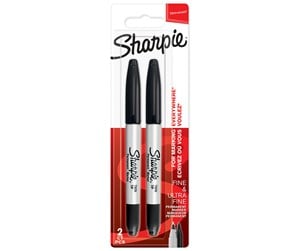 Skrive- & Tegneverktøy - Sharpie Twin Tip Permanent Markers | Fine & Ultra-Fine Points | Black | 2 Count - 1986454