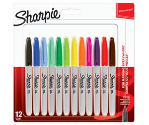 Skrive- & Tegneverktøy - Sharpie Permanent Markers | Fine Point | Assorted Colours | 12 Count - 2065404