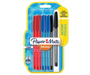 Skrive- & Tegneverktøy - Paper Mate InkJoy 100ST Ballpoint Pen Medium Point (1.0mm) | Black Blue & Red | 8 Count - 1956745