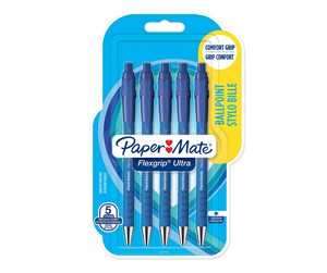 Skrive- & Tegneverktøy - Paper Mate Flexgrip Ultra Retractable Ballpoint Pens | Medium Point (1.0mm) | Blue | 5 Count - 2027755