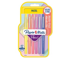 Skrive- & Tegneverktøy - Paper Mate Flair Felt Tip Pens | Medium Point (0.7mm) | Assorted Pastel Colours | 6 Count - 2137276