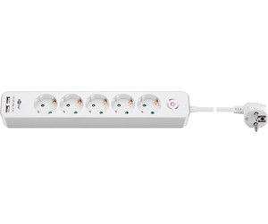 Strømkabel (ekstern) - Pro 5-way power strip with switch and 2 USB ports - 41265